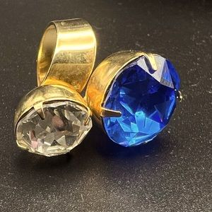 Vintage Warner statement Ring. Gold tone with blue and white stones